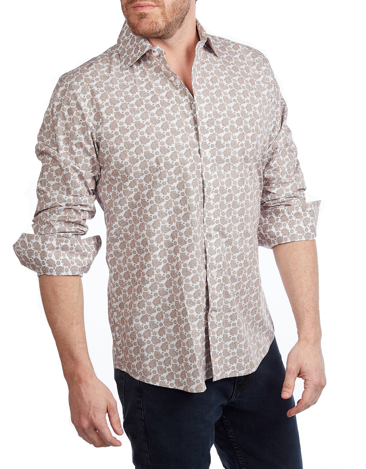 Lt Brown Paisley Shirt // Contemporary Fit - contrast trimming- final sale