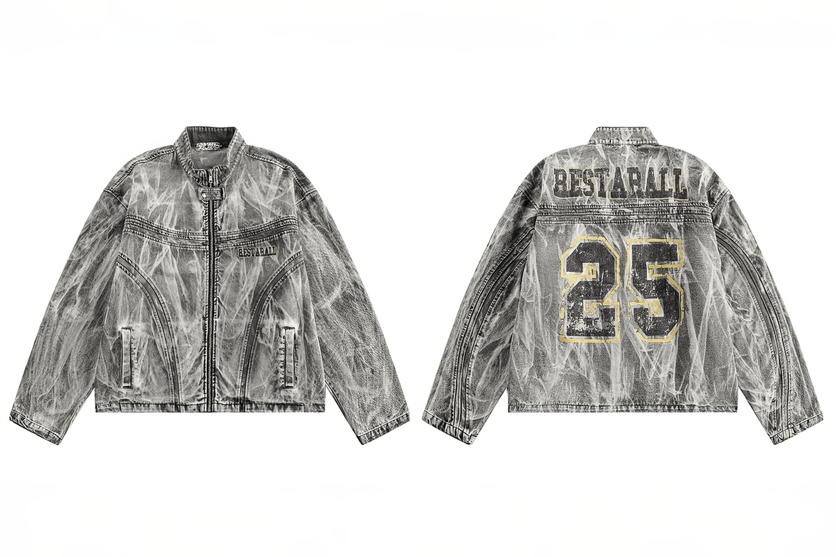 Winter Loose Graffiti Denim Jacket – Distressed & Motorcycle Style