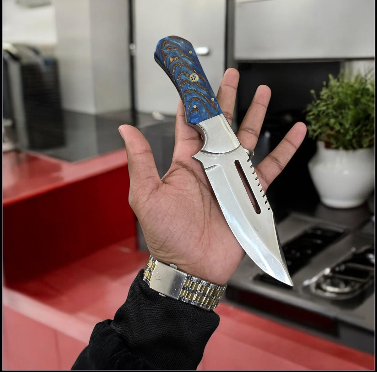Premium D2 Steel Hunting Knife with Leather Case – Rugged Outdoor Companion