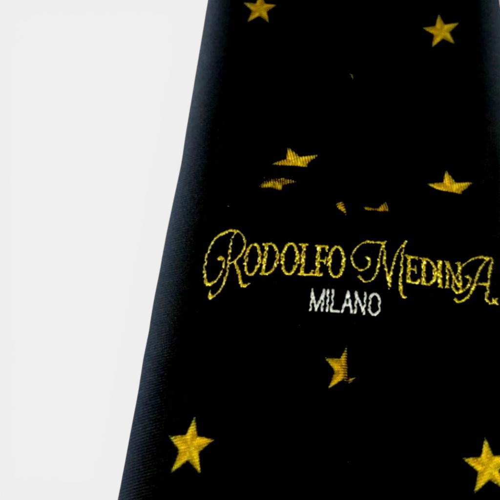 Milano Gold Star Silk Tie - 100% Silk Designer Necktie | Rodolfo Medina