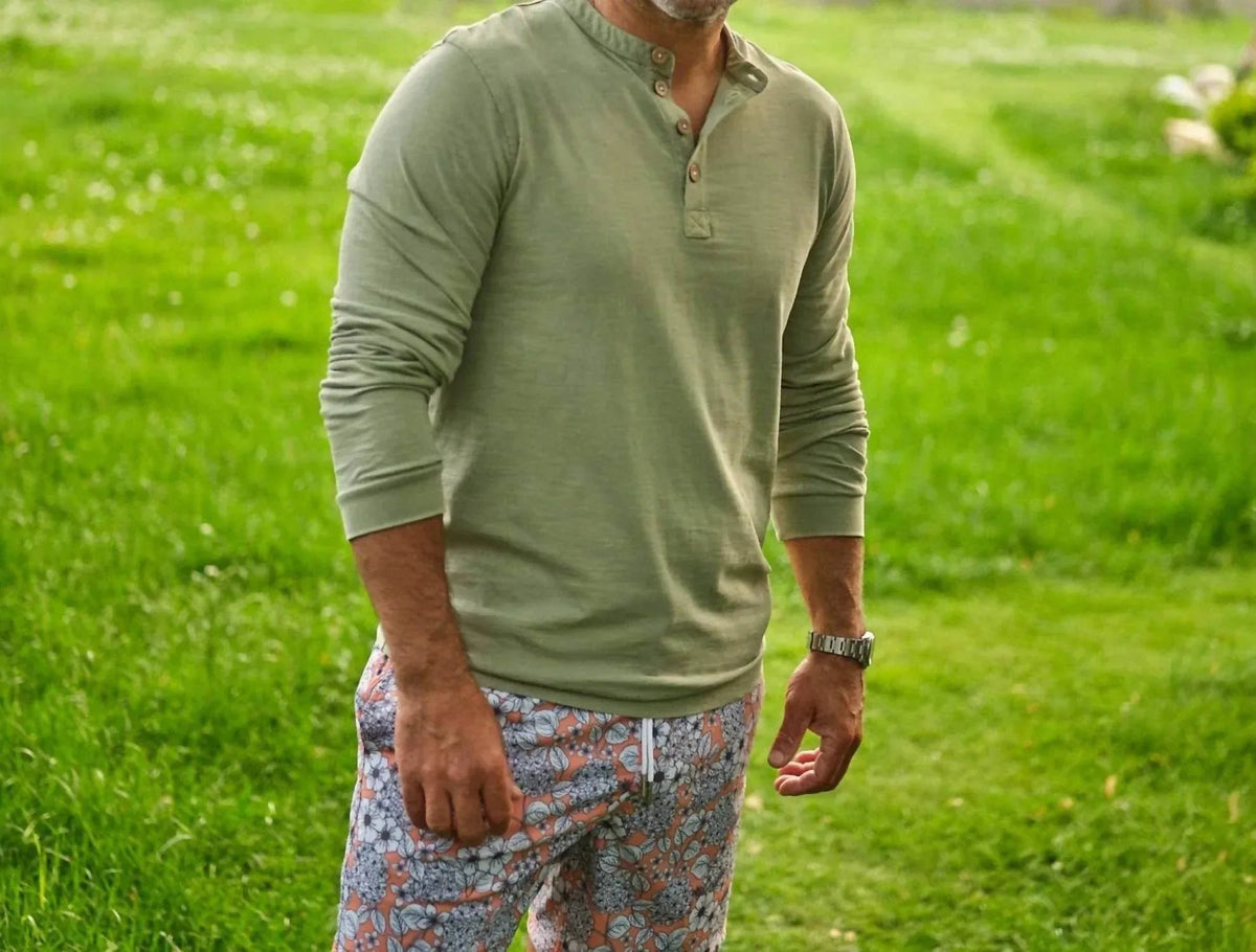 Tea-dyed Long Sleeve Henley Shirt
