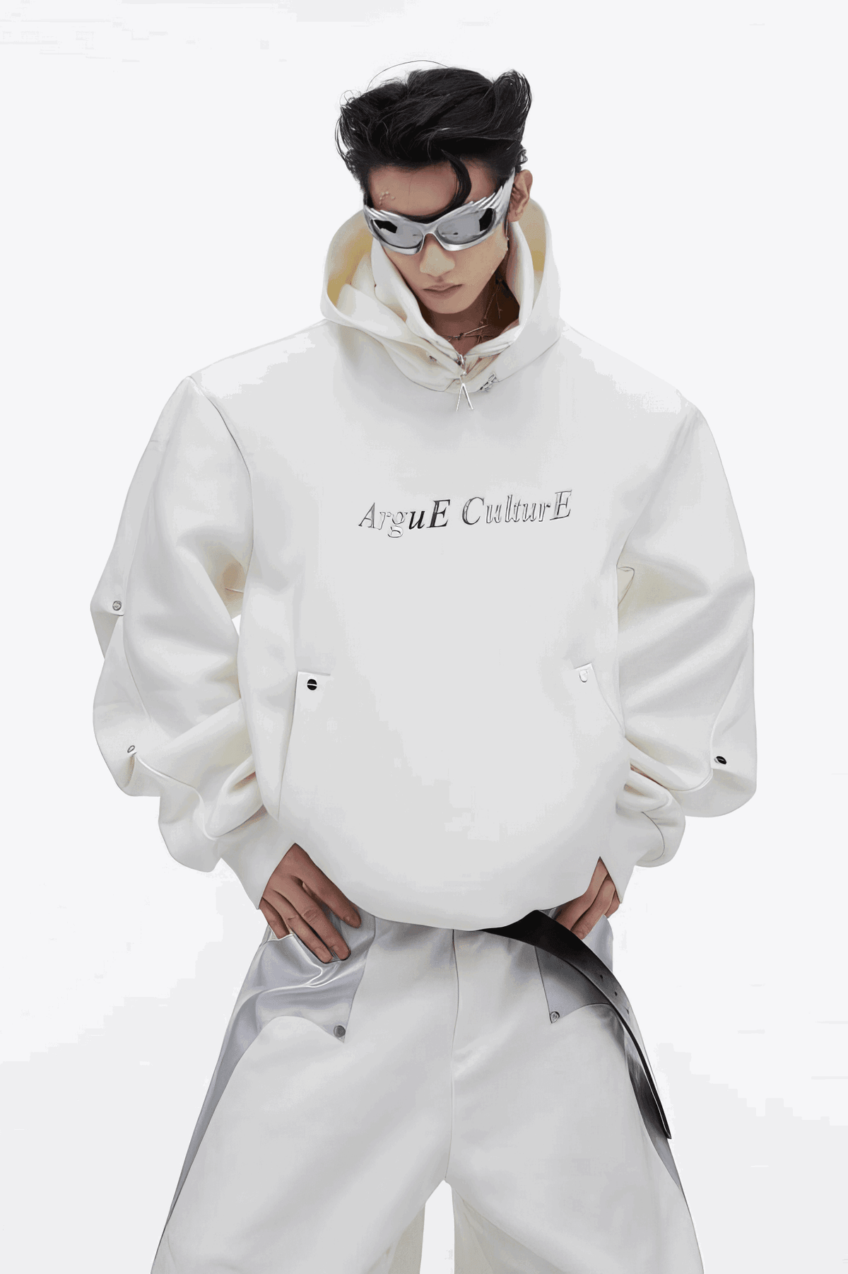 American Style Heavy Hooded Sweatshirt – High Collar, Shoulder Pads