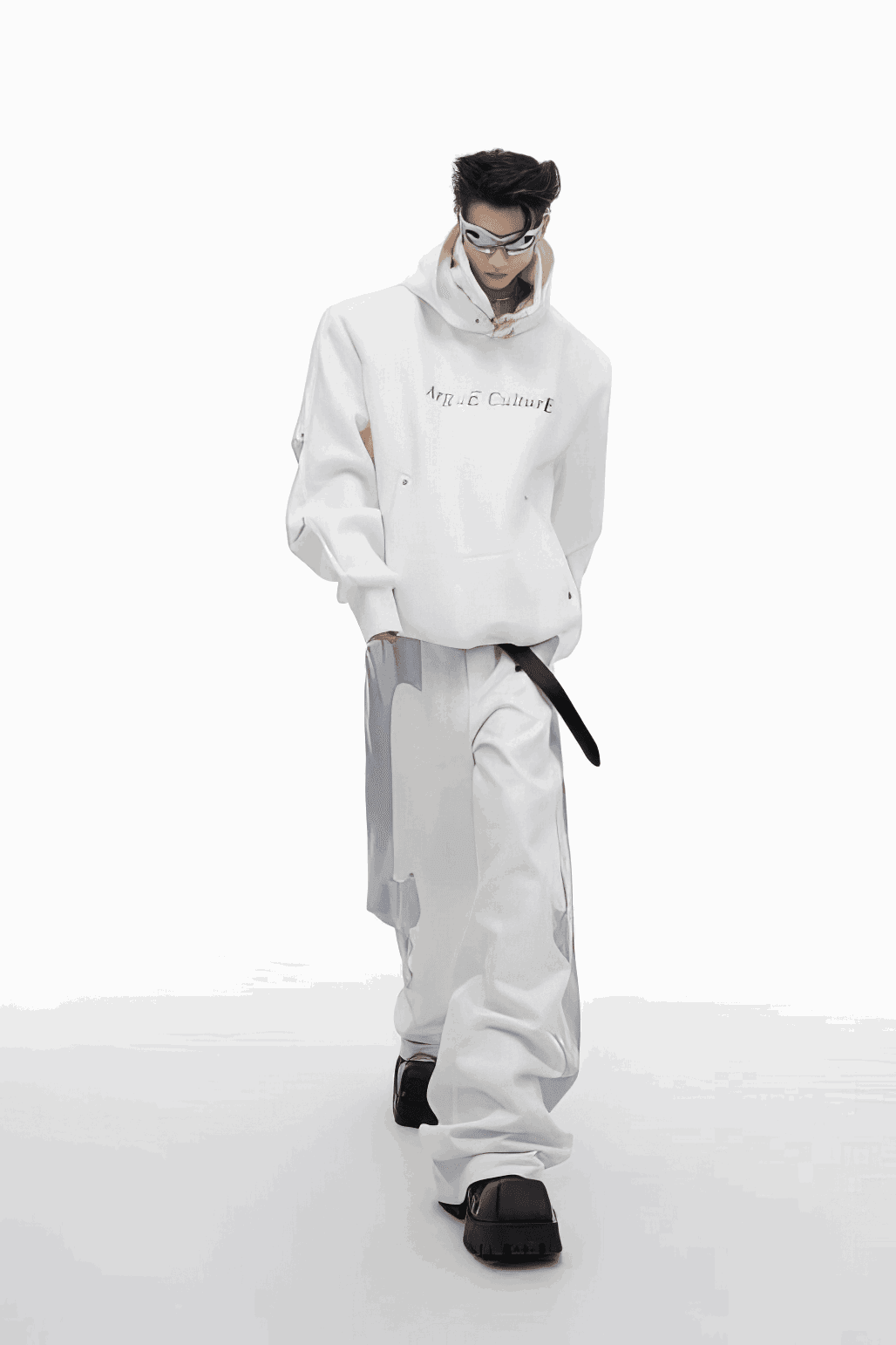 American Style Heavy Hooded Sweatshirt – High Collar, Shoulder Pads