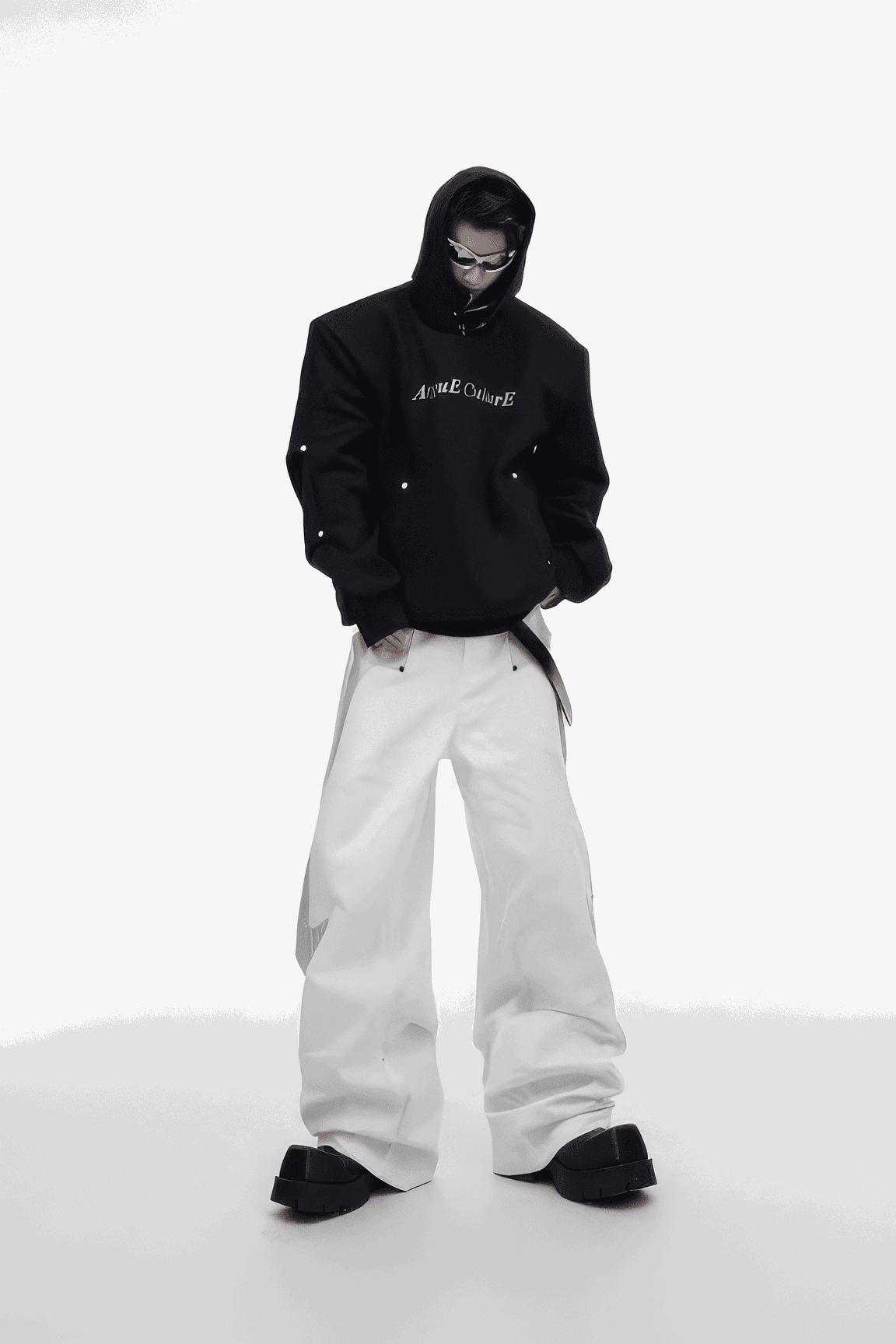 American Style Heavy Hooded Sweatshirt – High Collar, Shoulder Pads