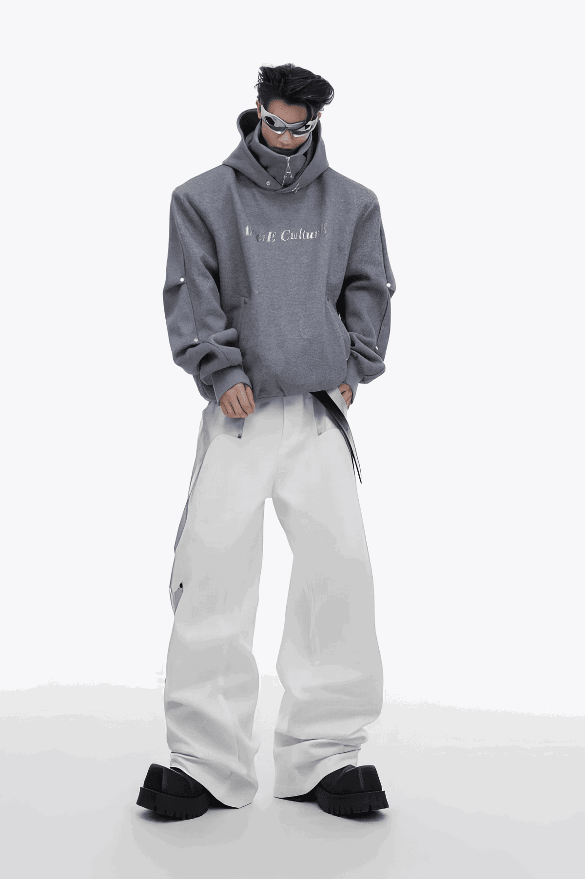 American Style Heavy Hooded Sweatshirt – High Collar, Shoulder Pads