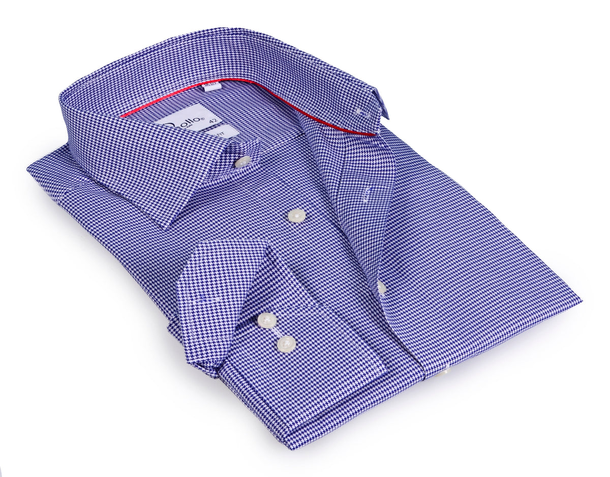 Blue Long Sleeve Shirt with contract trimming// Dual cuffs// contemporary fit- Final Sale