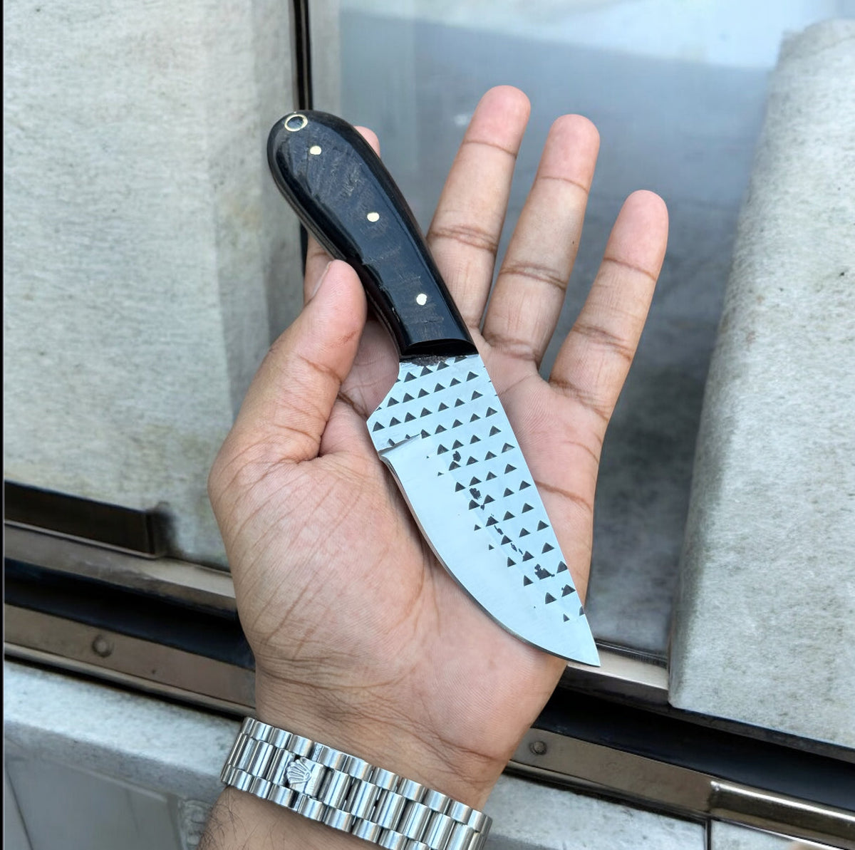 Custom Handmade Cowboy Knife – Rasp Steel Blade with Resin Handle