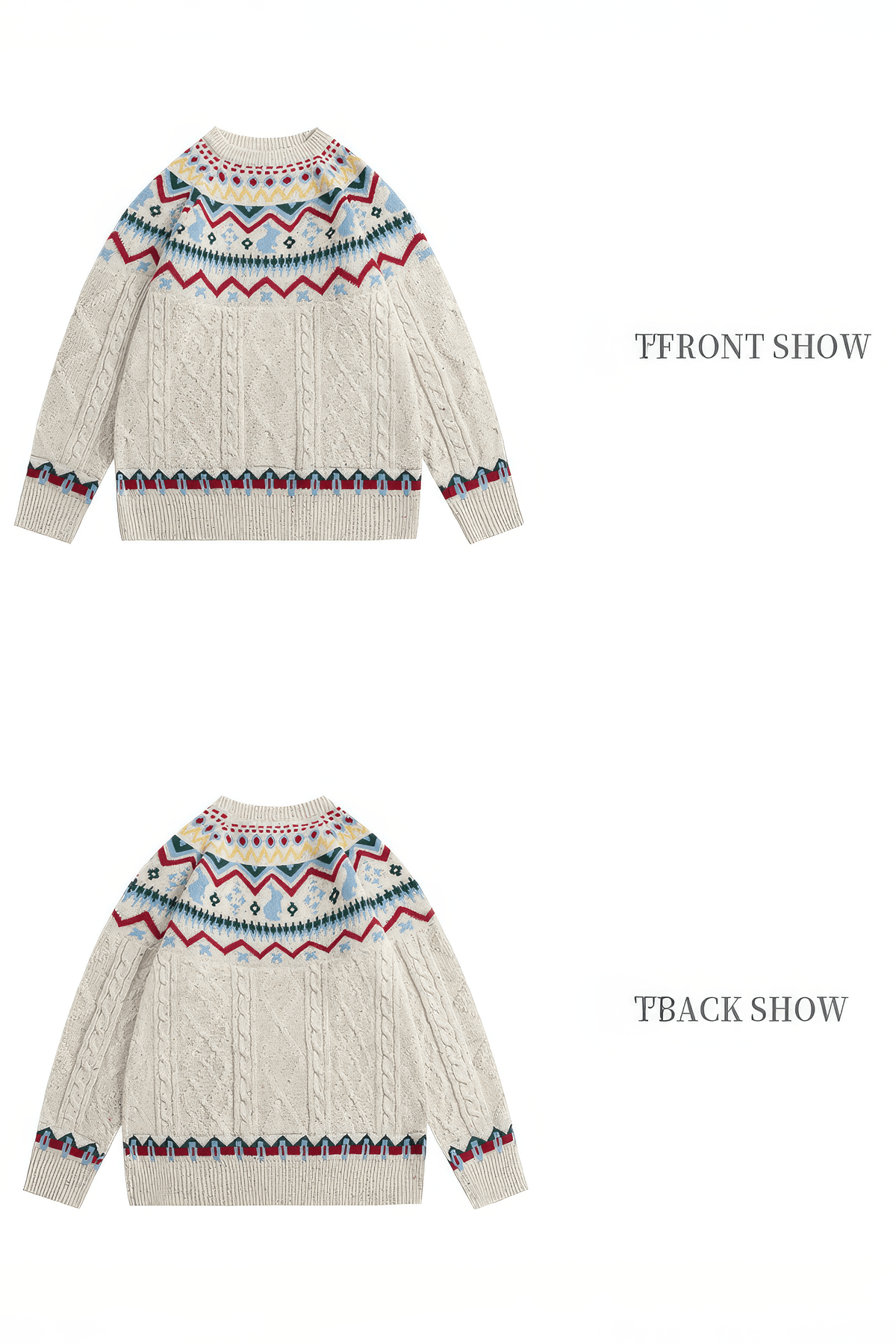 Fair Isle Red Holiday Knit Sweater - Cozy Oversized Pullover for Festive Vibes