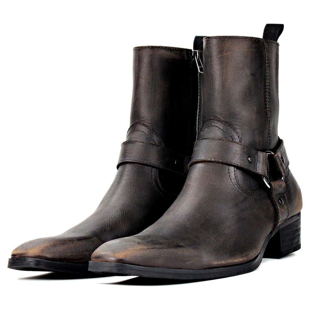 OSSTONE Men Chelsea Ankle Boots Leather Heeled Boots With Side Zipper Cuban Heel Dress Boots Disco Shoes OS-JY017 JY018
