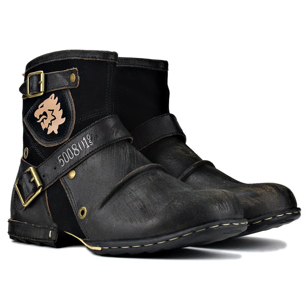 OSSTONE Moto Boots for Men Vintage Zipper-up Retro Leather Chukka Boots Distressed Rock n roll Bike Shoes Punk BootsOS-5008-1-D2