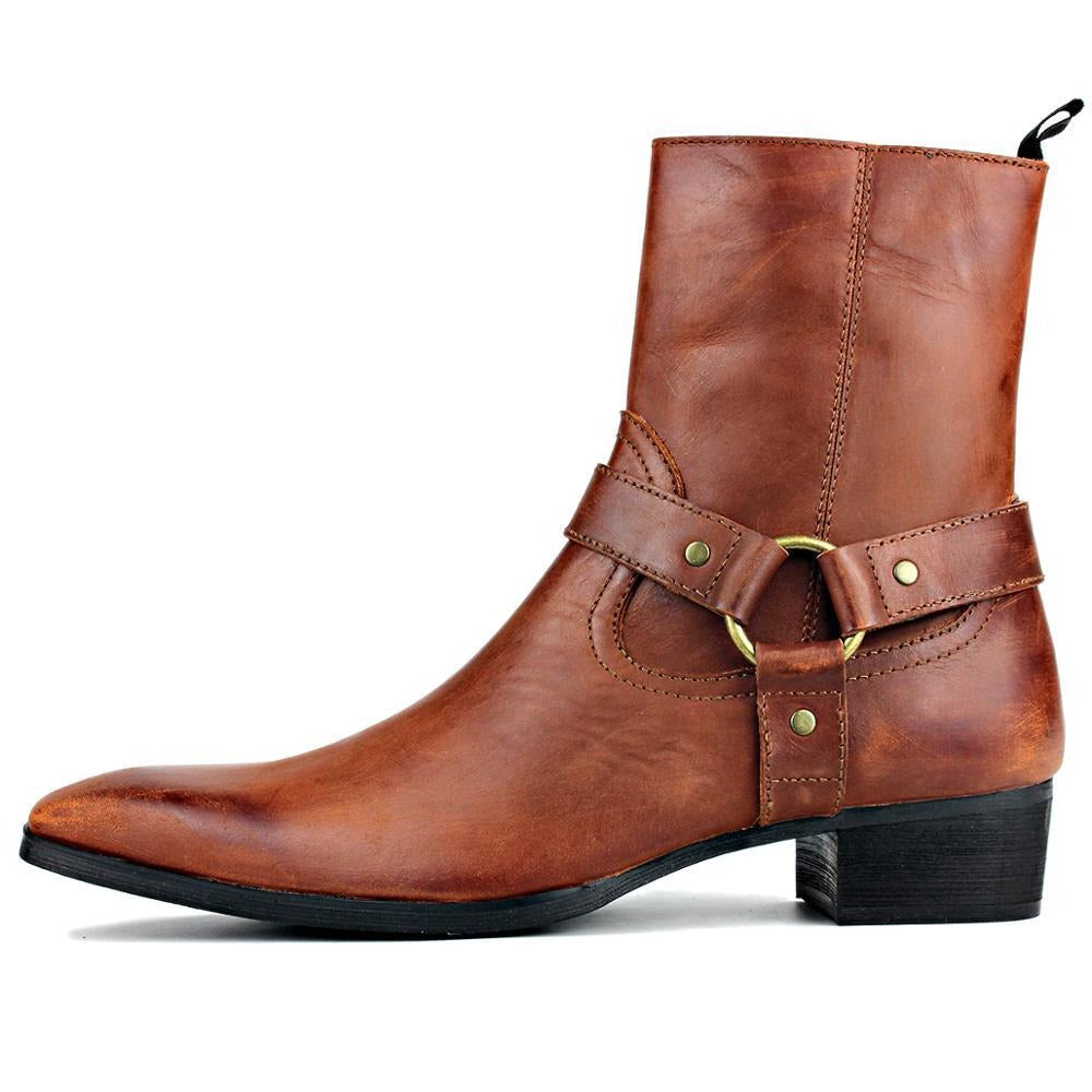 OSSTONE Men Chelsea Ankle Boots Leather Heeled Boots With Side Zipper Cuban Heel Dress Boots Disco Shoes OS-JY017 JY018