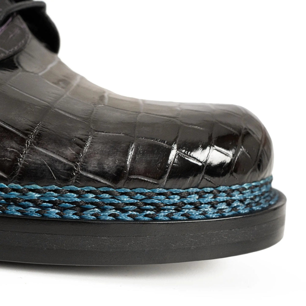 Handcrafted Nile Crocodile Derby Shoes Norwegian Stitch