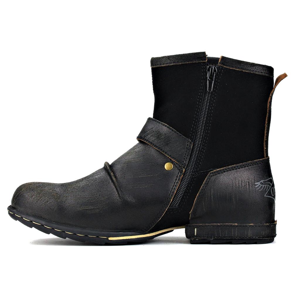 OSSTONE Moto Boots for Men Vintage Zipper-up Retro Leather Chukka Boots Distressed Rock n roll Bike Shoes Punk BootsOS-5008-1-D2