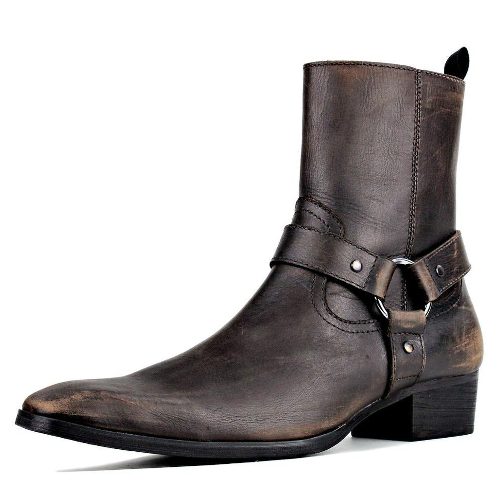OSSTONE Men Chelsea Ankle Boots Leather Heeled Boots With Side Zipper Cuban Heel Dress Boots Disco Shoes OS-JY017 JY018