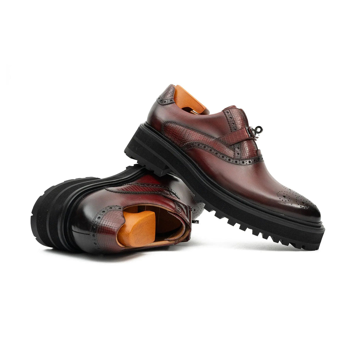 Men's Brogue Detail Leather Loafers Burgundy