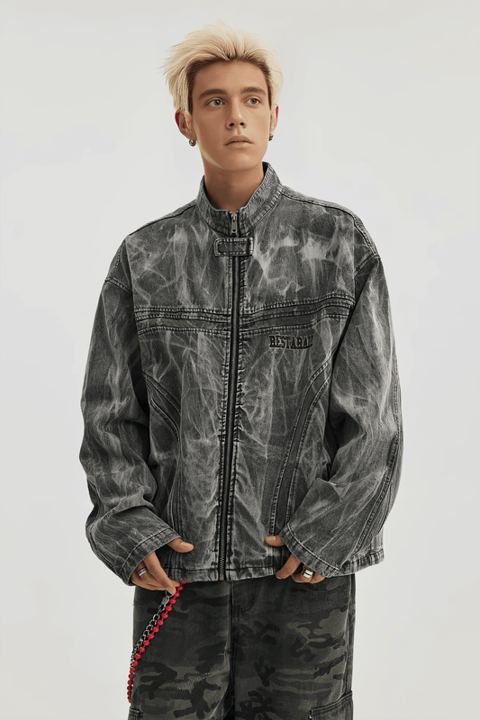Winter Loose Graffiti Denim Jacket – Distressed & Motorcycle Style
