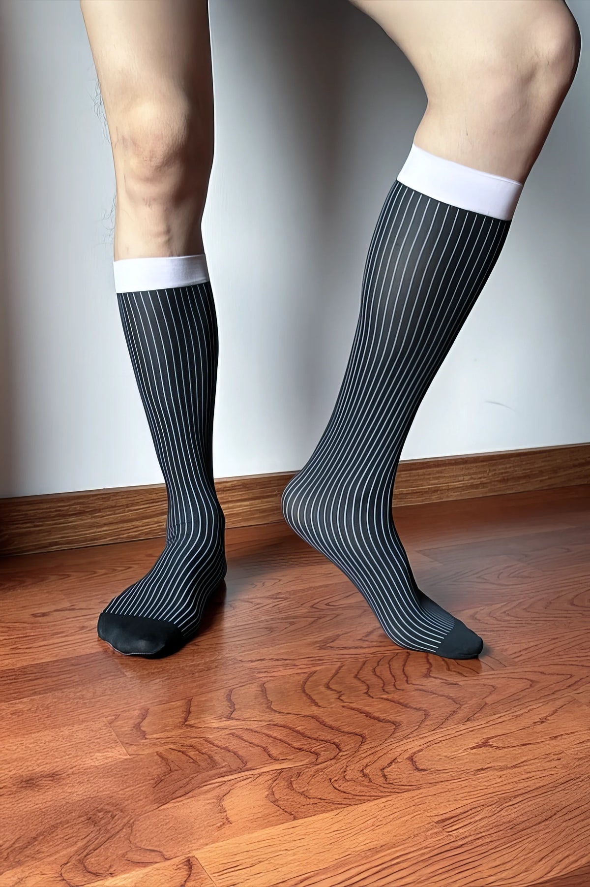 Men’s Mid-Calf Dress Socks - Minimalist Striped Nylon