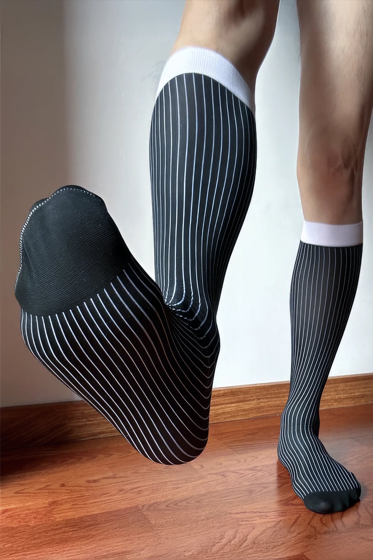 Men’s Mid-Calf Dress Socks - Minimalist Striped Nylon
