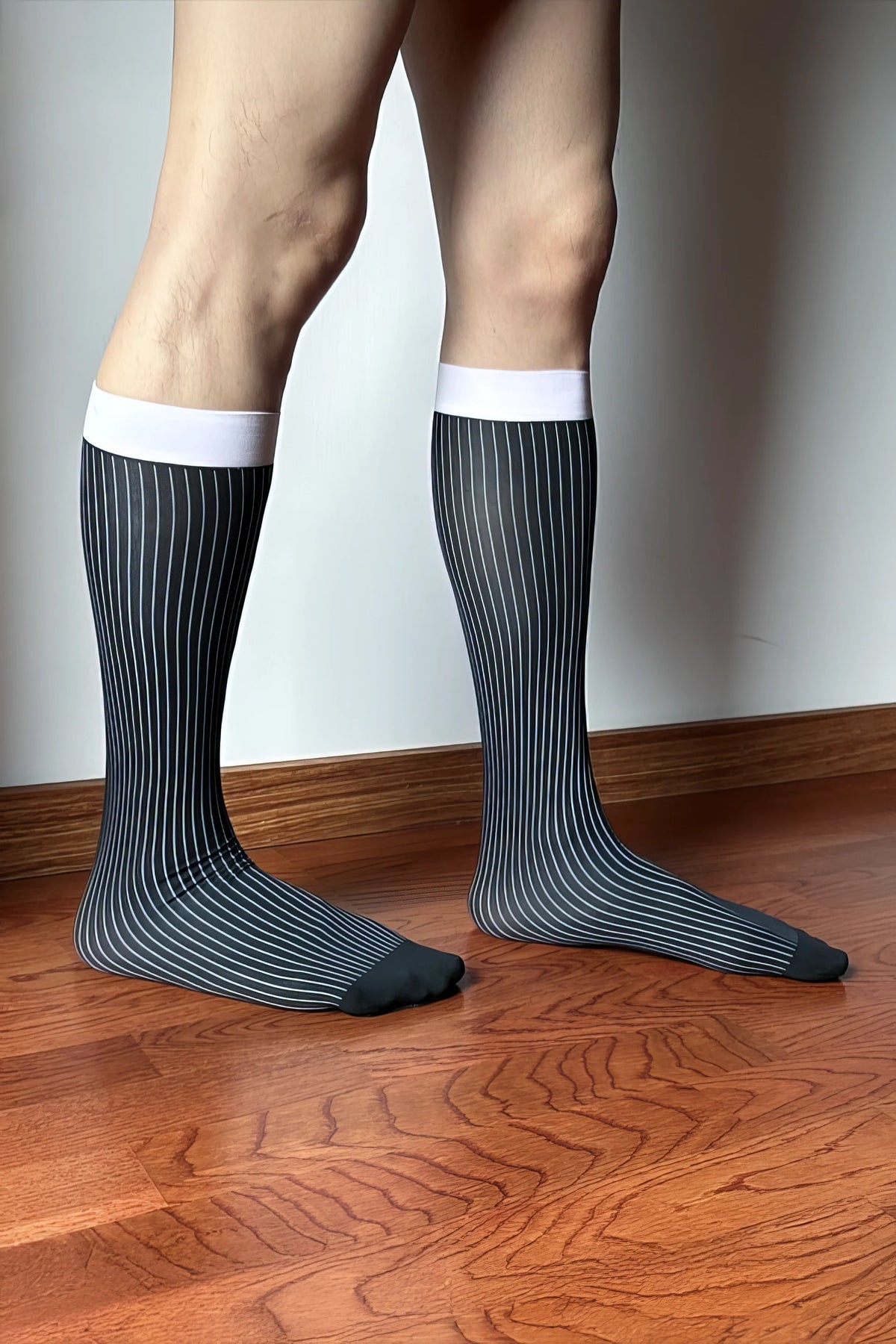Men’s Mid-Calf Dress Socks - Minimalist Striped Nylon