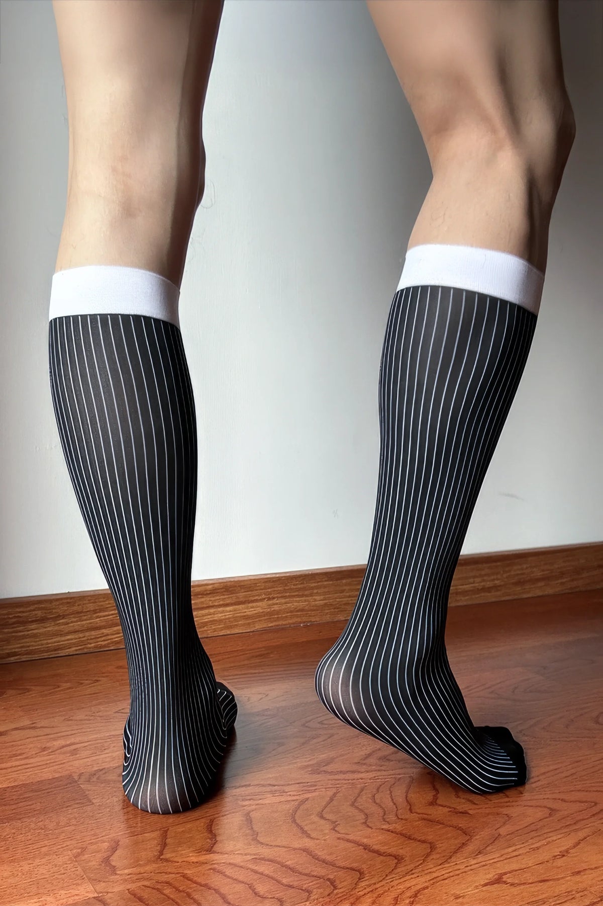 Men’s Mid-Calf Dress Socks - Minimalist Striped Nylon