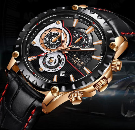 Business Elegant Men's  Watch With Chronometers Day View  Fluorescent Hands Excellent Look Unique Design Perfect Gift For Your Man