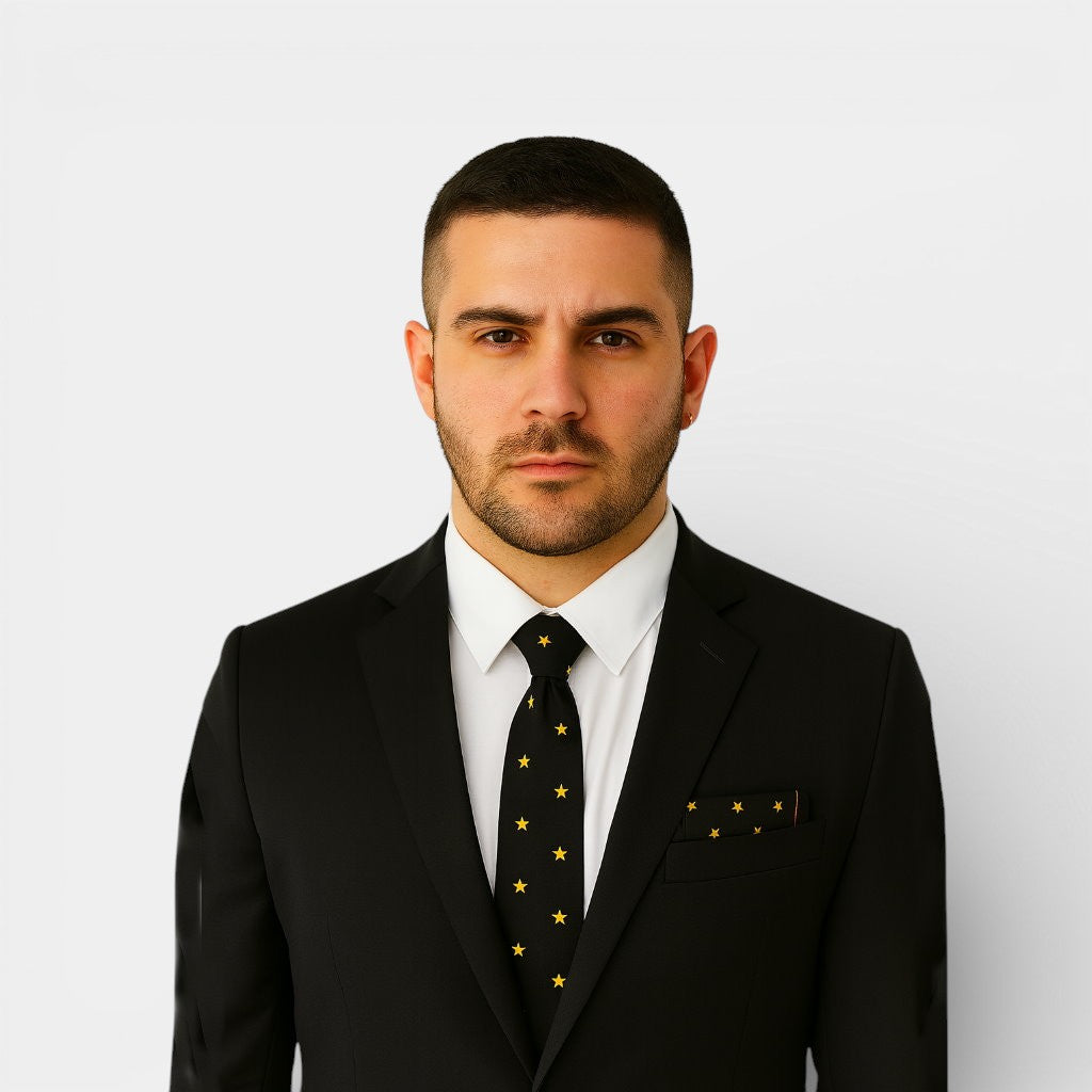 Milano Gold Star Silk Tie - 100% Silk Designer Necktie | Rodolfo Medina